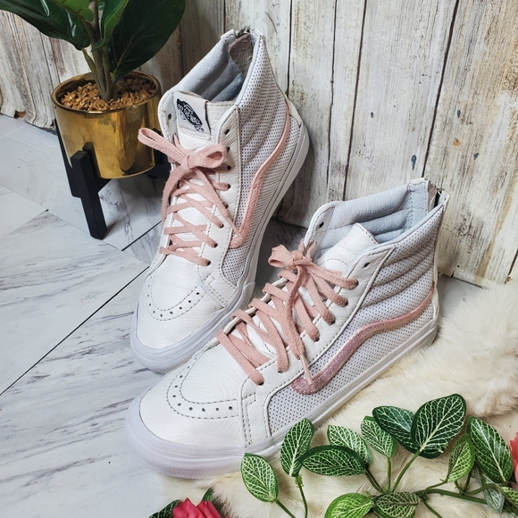 RARE vans White leather custom high top zip back - Picture 5 of 12